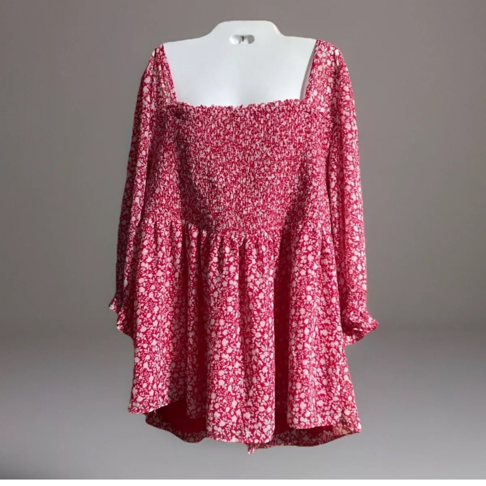 Torrid Floral Smocked BabyDoll Boho Cottage Core Stretch Comfort Red/White Sz 3